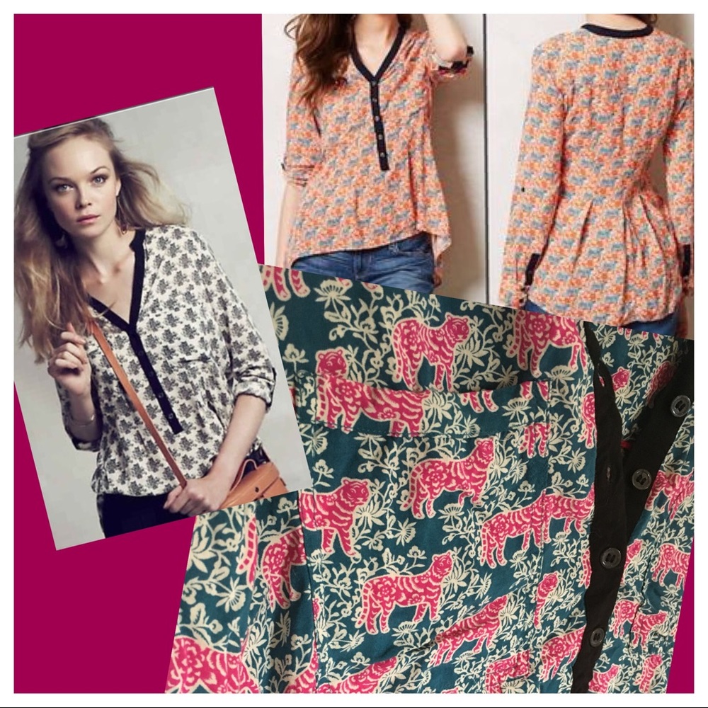 Anthropologie Vanessa Virginia Tiger Henley Top